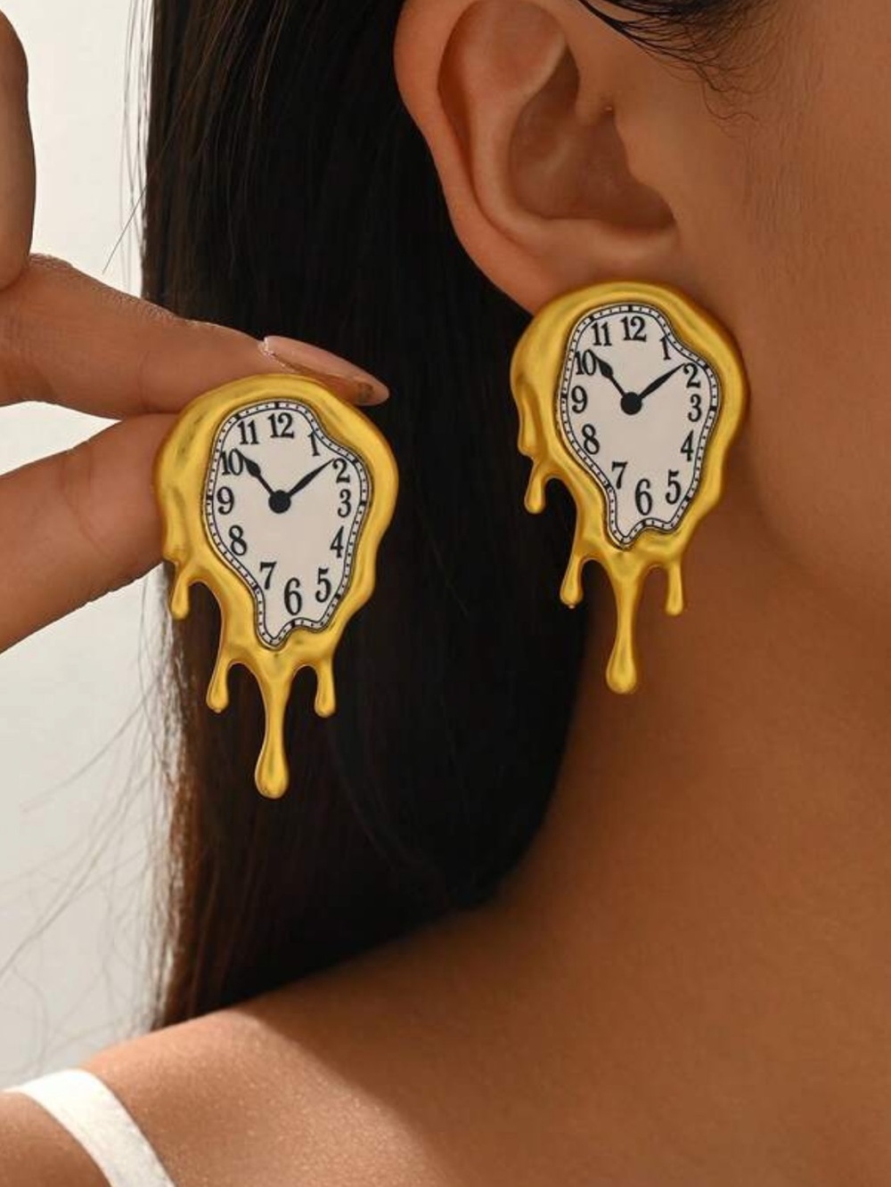 Kohl's Gold Melting Clock Earrings with White Faces